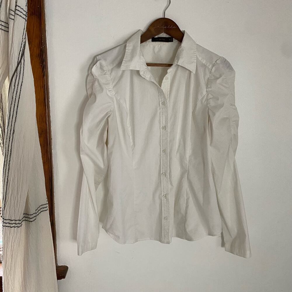 Vintage Y2K The Limited Puff Sleeve Pure White Button Down Long Sleeve Shirt